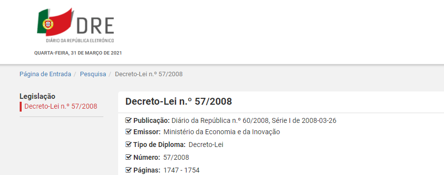 Decreto-Lei n.º 57/2008