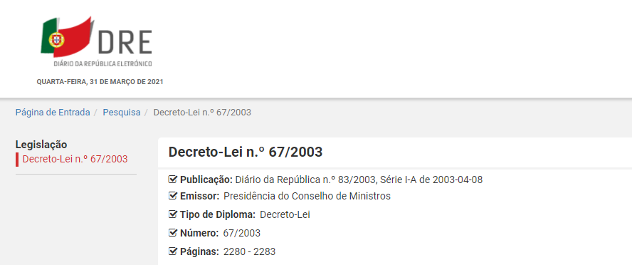 Decreto-Lei n.º 67/2003