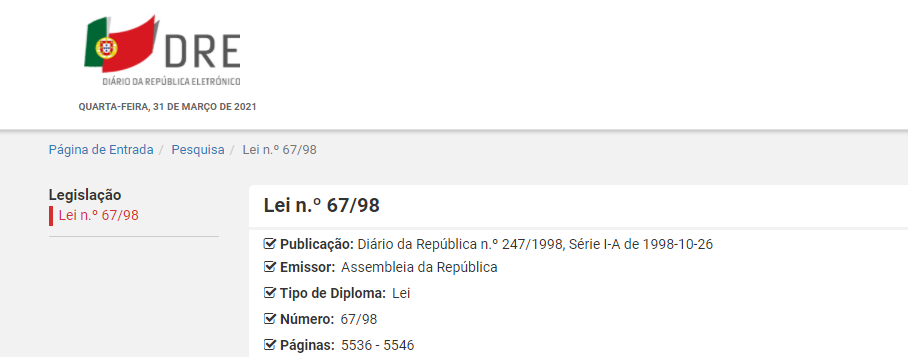 Lei n.º 67/98